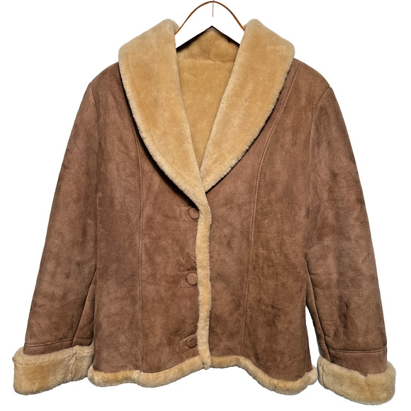 Vintage Shearling Brown Suede Jacket Size S/M Retro Cowgirl Leather EUC 1960s - Picture 1 of 10